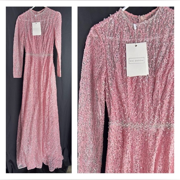 Mac Duggal 20325 NWT Pink Embellished Long Sleeve A Line Dress - Picture 1 of 5